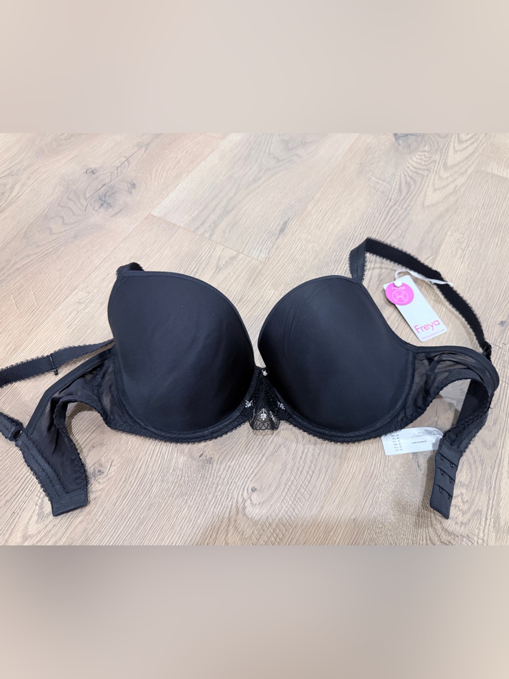 Black Women's T-Shirt Bra with Light Lace Accents